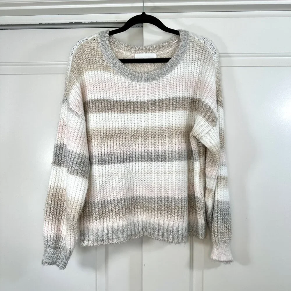 Adyson Parker Striped Sweater Crewneck Ribbed Knit Drop Shoulder Pullover 1X